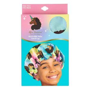 (Lot of 2) Afro Unicorn Reversible Satin Lined Cap for Girls